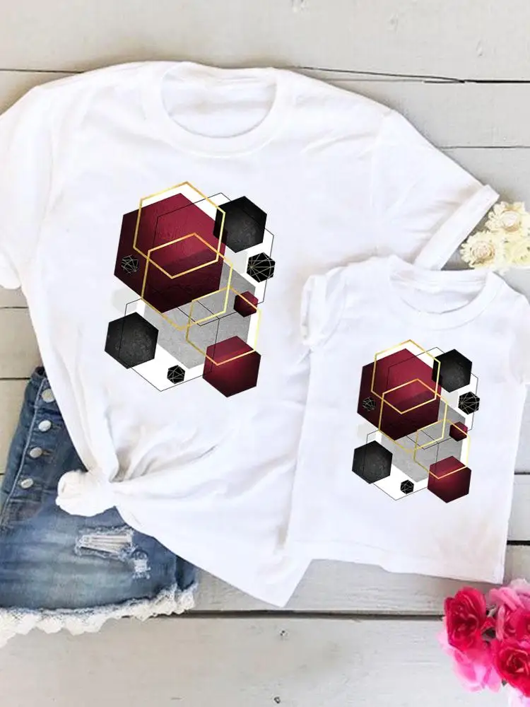 

Tee Women Kid Child Summer Geometric Abstract Mom Mama Mother Graphic T-shirt Cute Clothes Clothing Family Matching Outfits