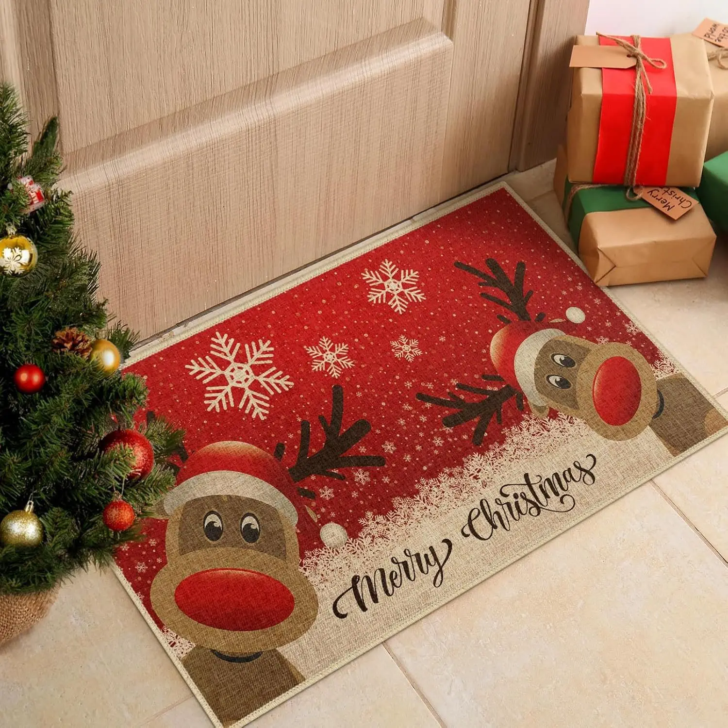 

VIKAMA Christmas Welcome Mat: Soft, Slip-Resistant, Washable Floor Cover For Living Room, Kitchen, Laundry Room & Bedroom
