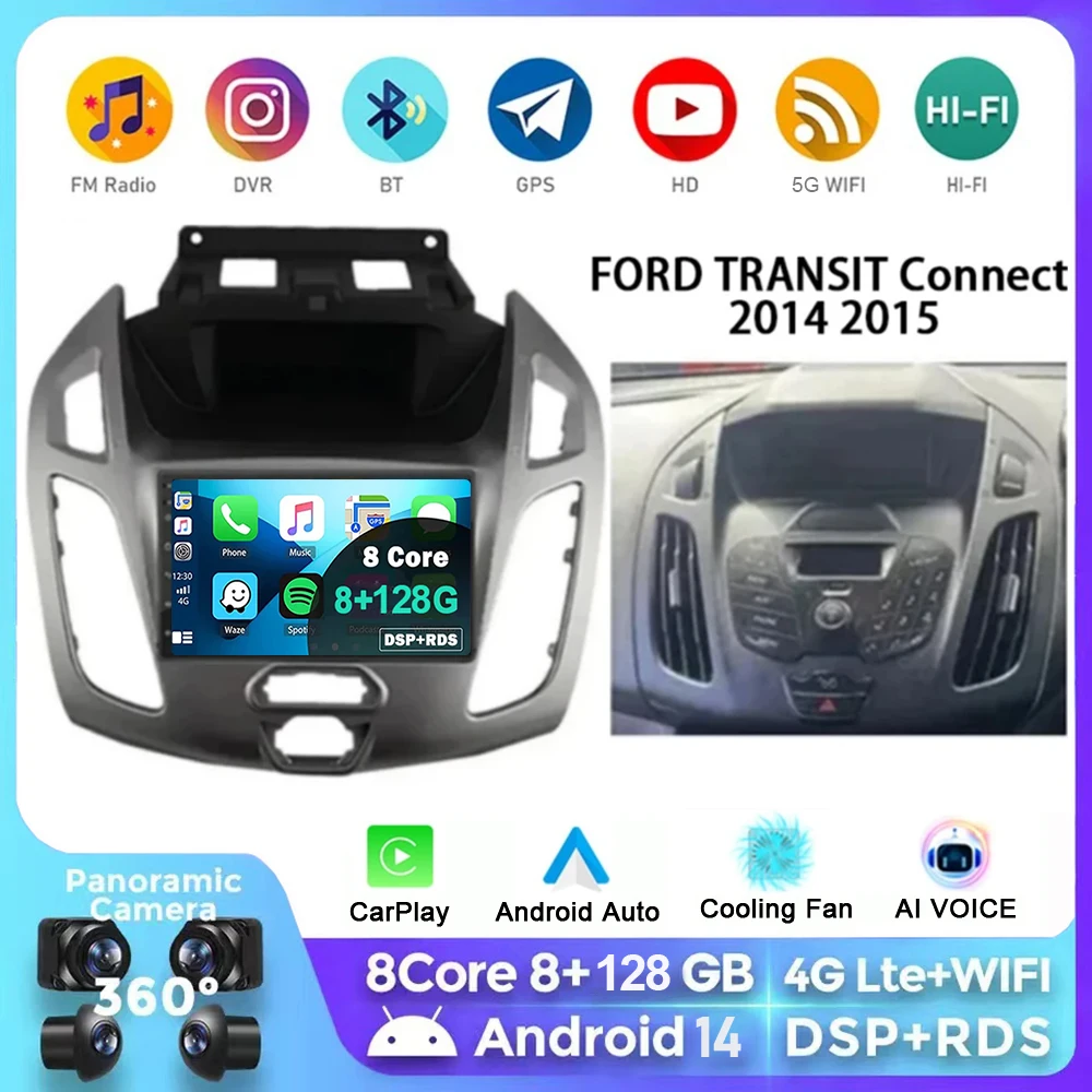 7 นิ้ว Android 13 รถวิทยุสําหรับ FORD Transit Connect Tourneo Connect 2014-2019 GPS Navigation Auto CarPlay มัลติมีเดีย DSP Player