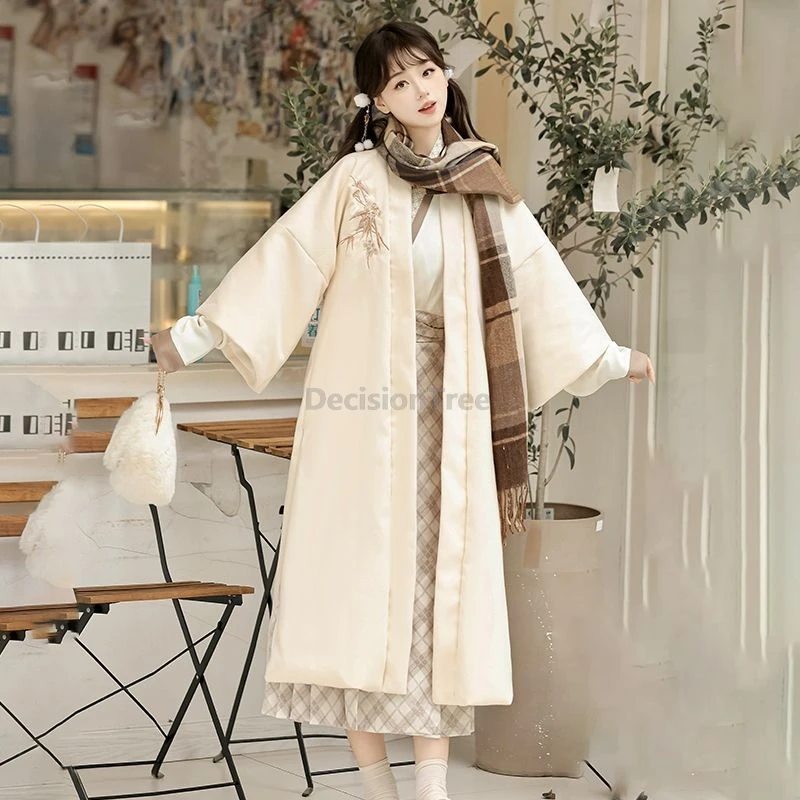 

2025 китайский милый зимний повседневный комплект ханьфу для девочек, литературное искусство, ретро, модный темперамент, ханьфу, современный улучшенный элегантный костюм