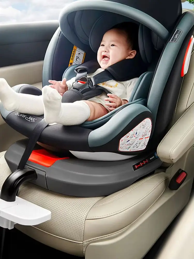 ISOFIX Kindersitz mit Top-Tether-Alarm, 5-Punkt-Gurt und Seitenaufprallschutz, I-Size R129, 40-150 cm, 360°-Drehung °   Drehbare, verstärkte Schale, verstellbare Kopfstütze, 4 Liegepositionen für