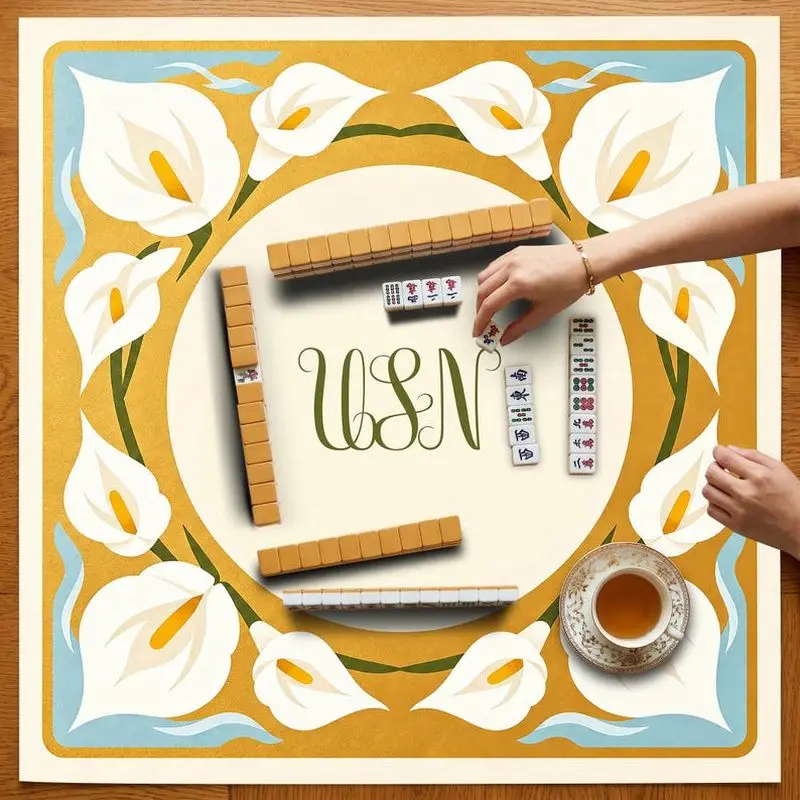 VIKAMA Retro Calla Lily Mahjong Mat Soft Non Slip Zoned Pad For Family American Mahjong Poker Desktop Cover