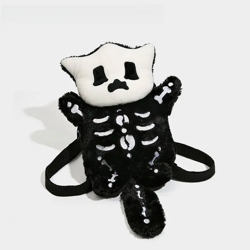 Funny Plush Backpack Women Men Black Skull Versatile Exquisite Plush Bag Special Cartoon Rucksack Female Lolita Birthday Gift