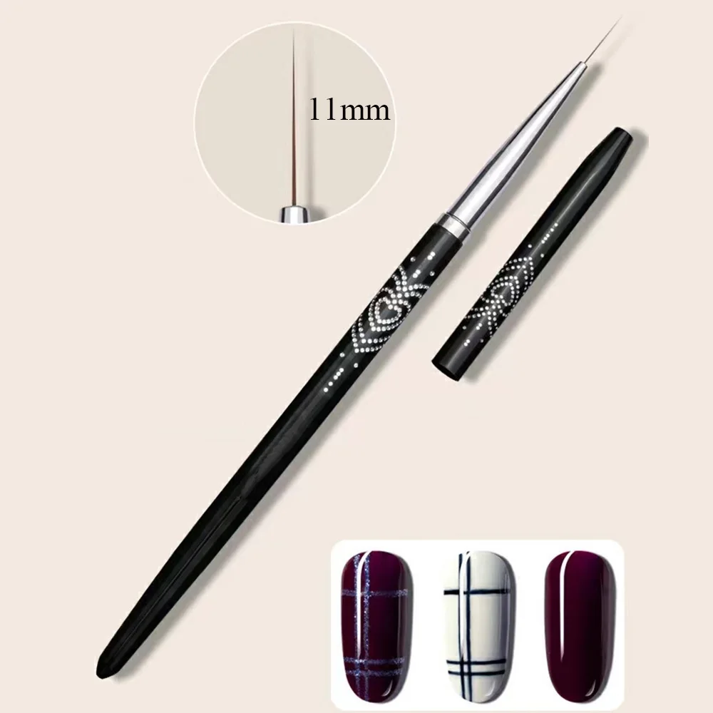 Pinceau de manucure noir pour Nail Art, stylo à dessin pour gel UV