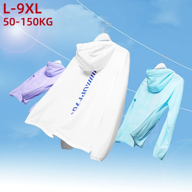 

Summer Skin Coats Men Ultra Light Uv Sun Protection Big Size Hooded Windbreaker Jacket Men Striped Casual Outwear 8xl 9xl