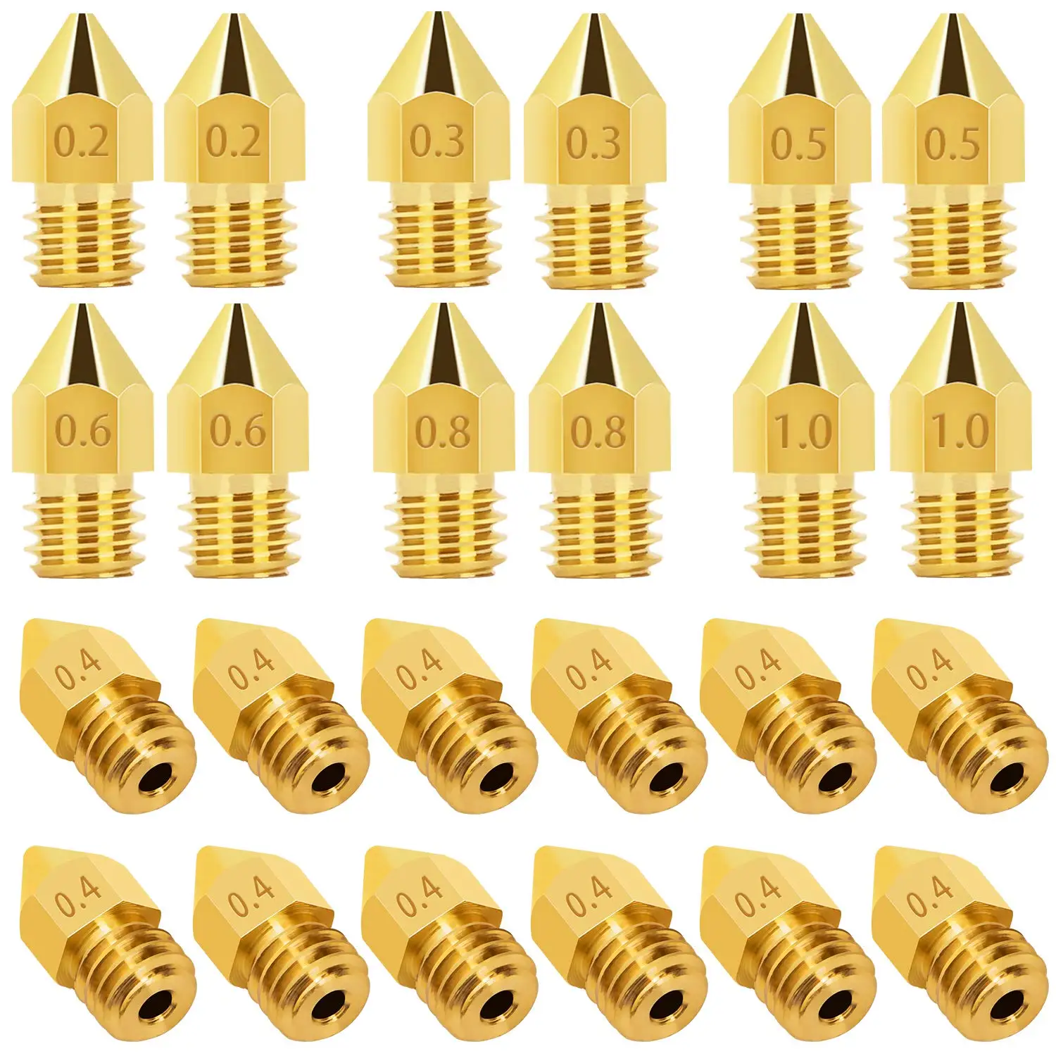 24PCS 0.2-1.0mm Mixed Sizes Extruder Nozzles 3D Printer Nozzles for MK8 for Makerbot Creality CR-10 Ender 3 5 Anet A8 A8+ ET4