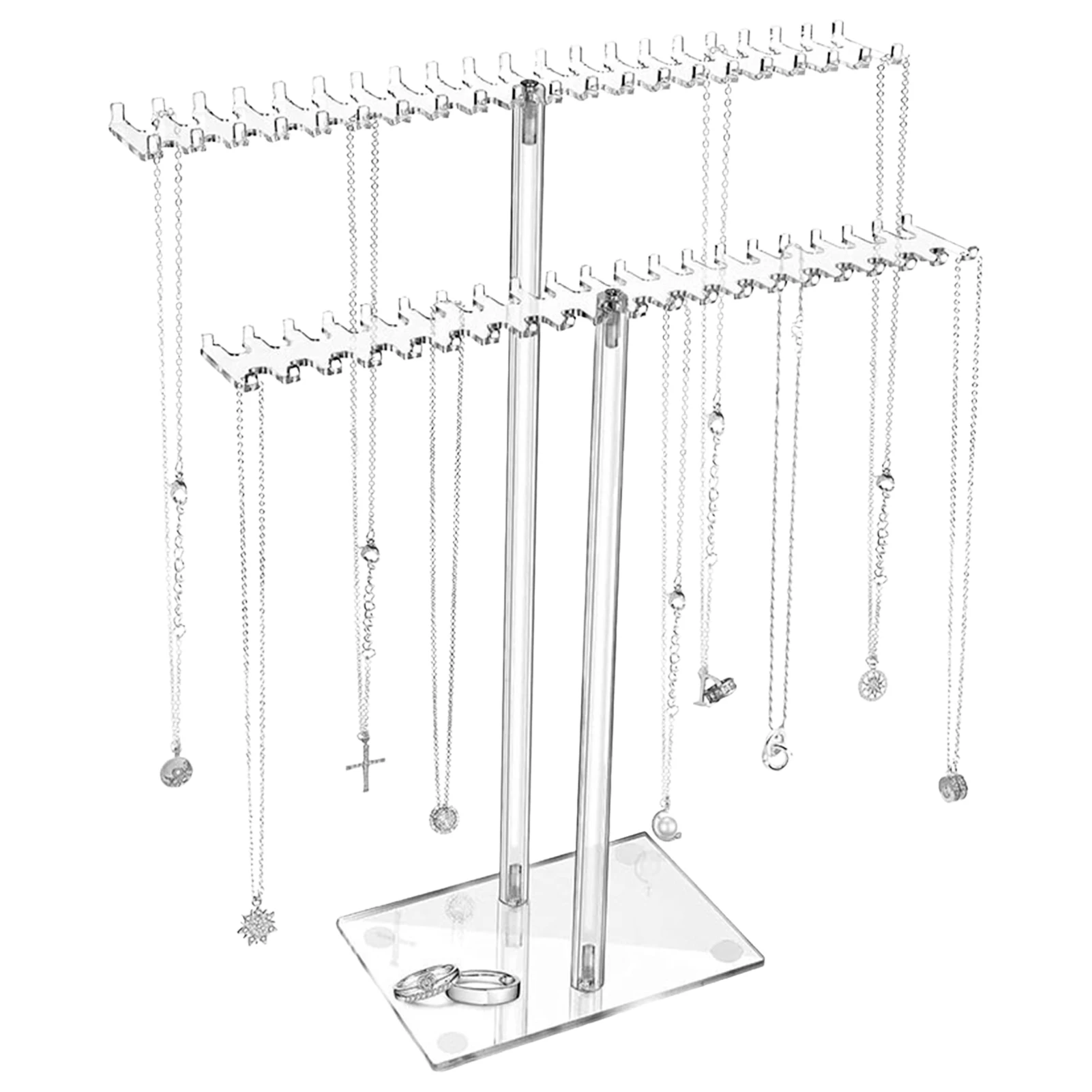 Acrylic Necklace Holder with Double Hooks Jewelry Organizer Pendant Anti Winding Countertop Stackable Necklace Display Rack ﻿