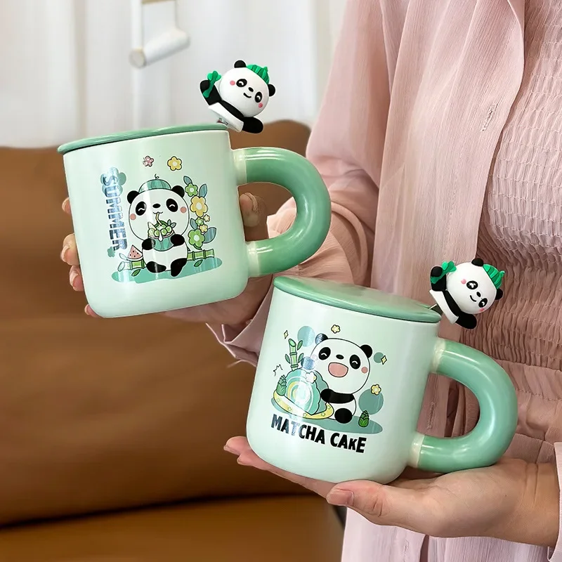 

Ceramic Panda Mug With Lid Spoon Breakfast Cup Office Home Couple Cup Coffee Cute Cup Drinkware Ceramics & Pottery Tea Cups Mugs