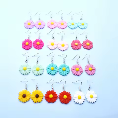 Earring For Women Resin Handmade Cute Colorful Daisy Sunflower Charms Drop Earrings Funny Gift
