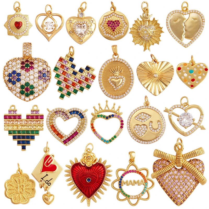 Fine Trendy Colourful Love Heart Charm Pendant,Shining18K Gold Paved Full Zircon Jewelry Necklace Accessories Supplies M48