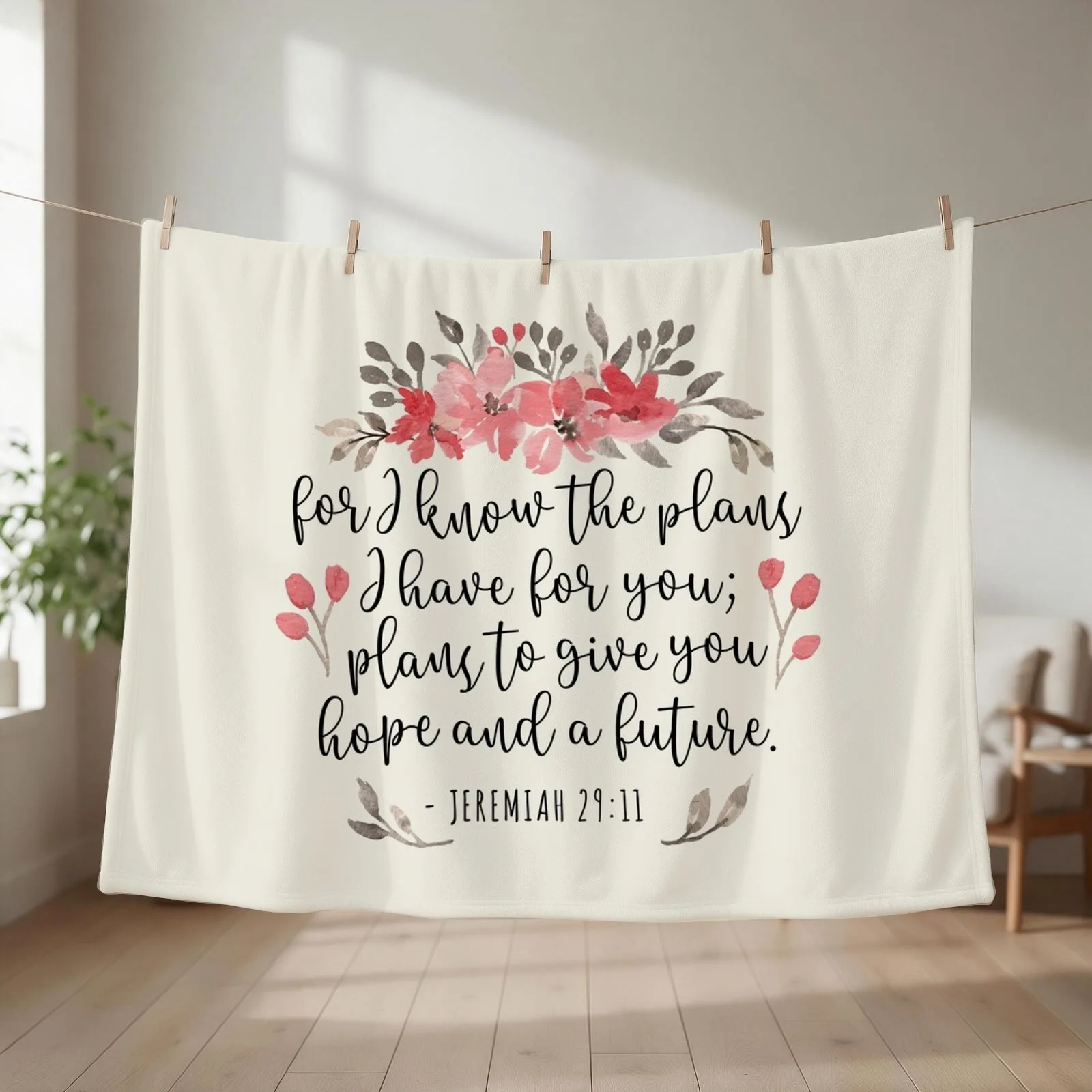For I Know The Plans - Jeremiah 29 11 Floral Throw Blanket couch cozy soft plush fuzzy picnic outdoor blanket