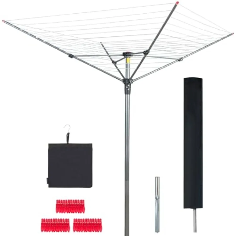 

Umbrella Clothesline Outdoor Drying Rack Rotary Clothes Drying Rack with Adjustable Height Folding Laundry Line with Metal Grou
