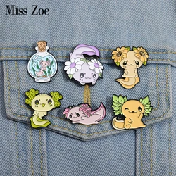 Cute Salamander Enamel Pins Custom Plant Sunflower Brooches Lapel Badges Cartoon Animal Jewelry Gift for Kids Friends