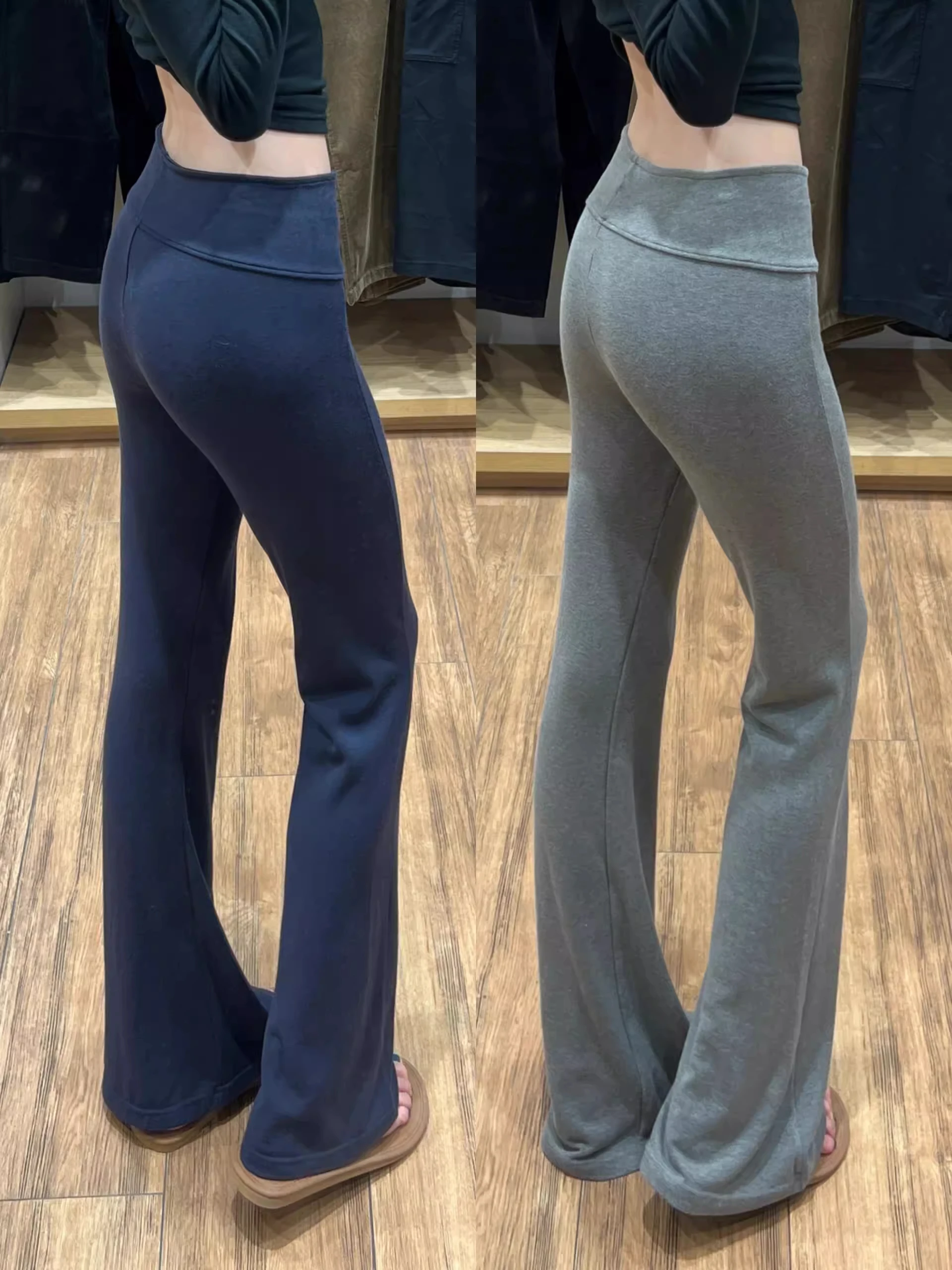 Spodnie damskie z wysokim stanem, wyszczuplające, rozszerzane, sportowe, codzienne, z elastyczną talią, uniwersalne dla każdego typu sylwetki.