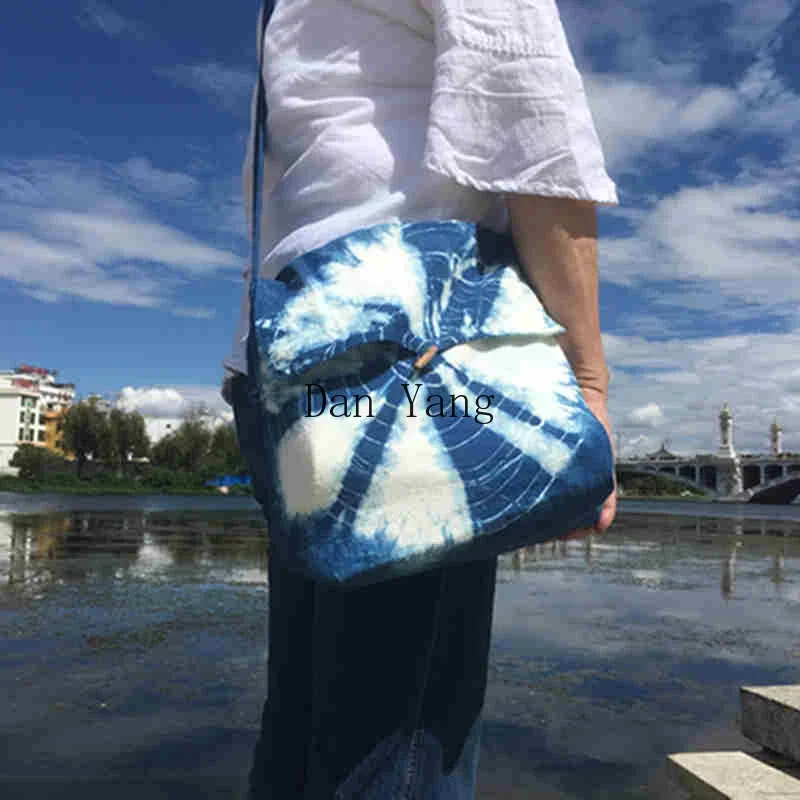 YJ handmade tie-dye blue-dyed cotton messenger bag ethnic style travel bag Yunnan Dali specialty gift