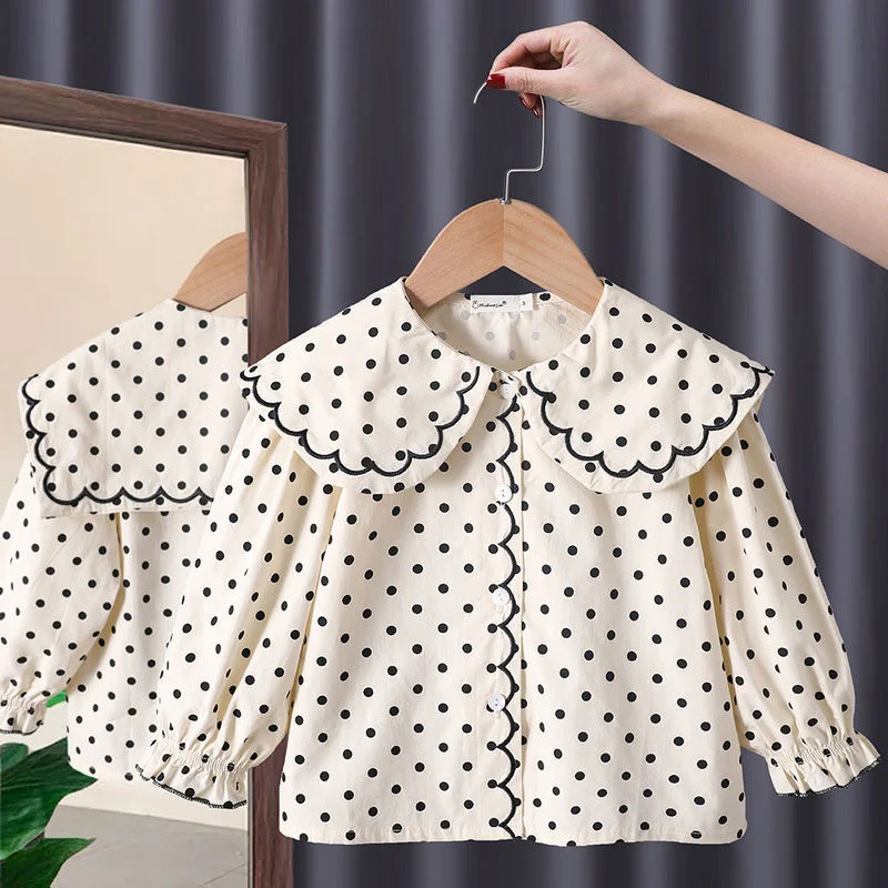 Spring Autumn New Girls Shirts Lace Princess Blouses Kids Long Sleeve Shirts Fashion Children\'s Clothing Baby Bottoming Shirts