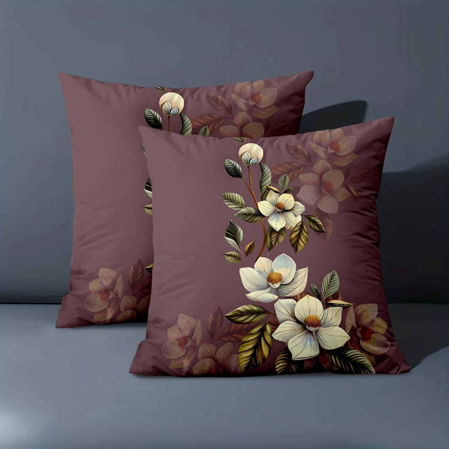 

1 Pieces -2D flat printing Floral Patterned Burgundy Throw Pillows Polyester pillowcase sofa decorative cushion cover