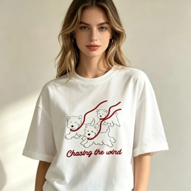 Soft Cotton Short Sleeve T-Shirt For Women,  Print Quote Chasing The Wind Crew Neck Basic Casual Top Multiple Popular Shades