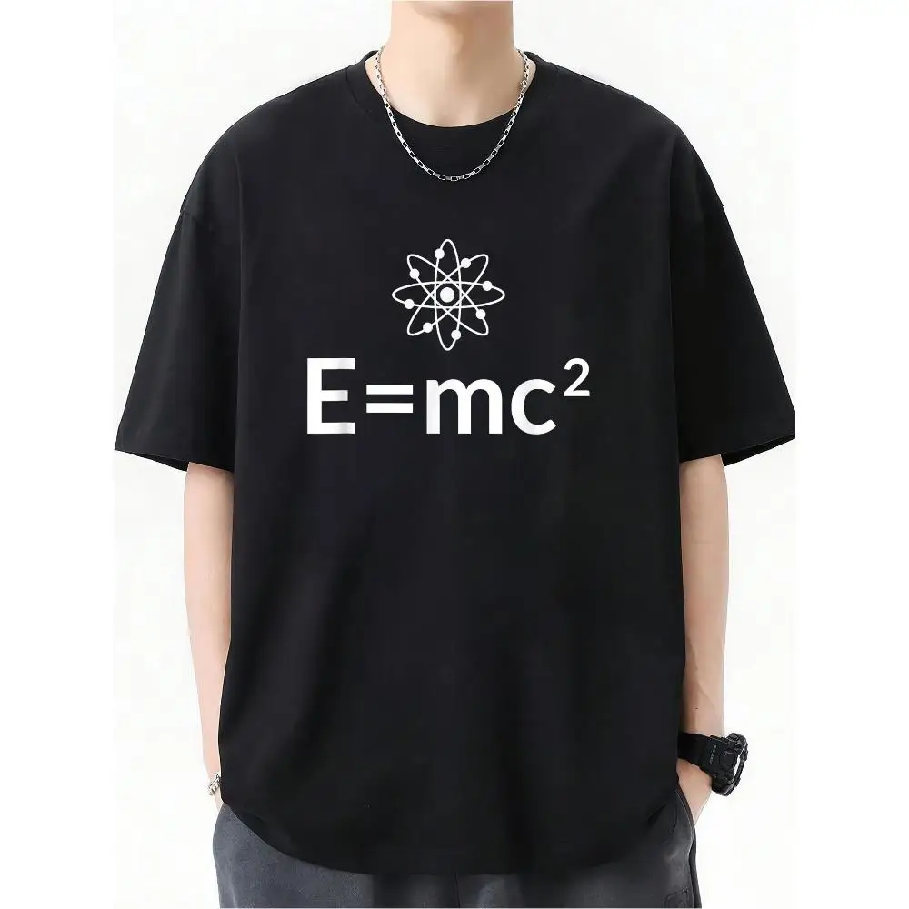 Men's E=mc² Atomic Logo Graphic T-Shirt Short Sleeve Crew Neck Loose Fit Stretch Cotton Blend Geometric Pattern Digital Print