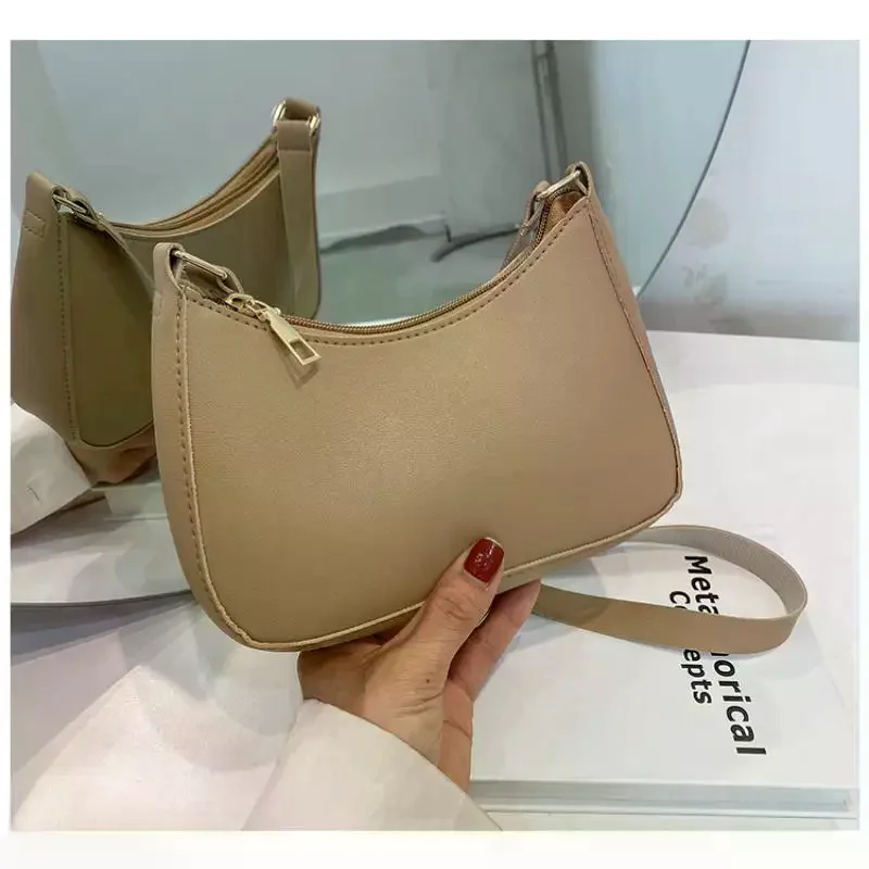 Lady Fashion Simple French One-shoulder Crossbody Solid Color Fashion Underarm Pu Leather Small Square Bag