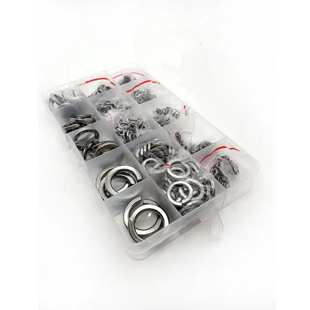 960/590pcs/set M1.6 M2 M2.5 M3 M4 M5 M6 M16 304 Stainless Steel Spring Split Lock Washer Assortment Kit Elastic Gasket Box Set