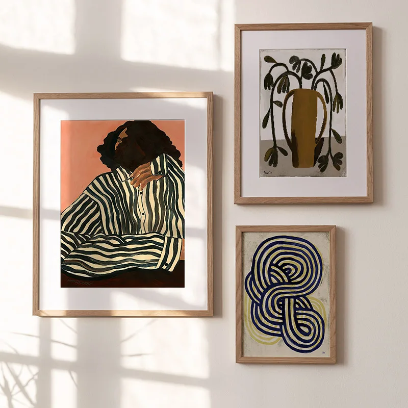 Abstract Pajama Woman Posters Geometric Lines Vase Canvas Painting Vintage Wall Art Mural Print Pictures Living Room Home Decor