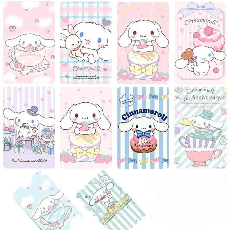 10pcs Sanrios Cinnamoroll Kawaii Anime Credit Debit Card Stickers for Small Big No Chip Cartoon Bus Meal Card Skin Flim Gift Toy