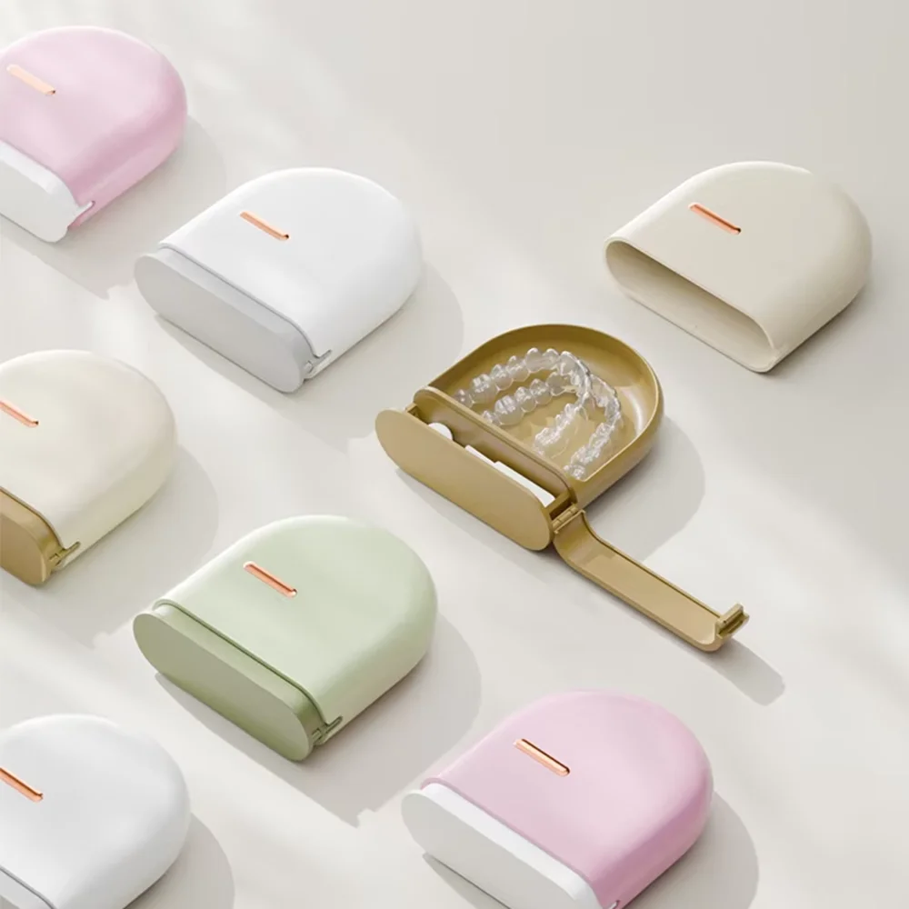 アップグレードされた引き出し式目に見えないブレース収納ボックス Abs 素材密封されたマウスガードケースポータブル旅行口腔ケア必需品
