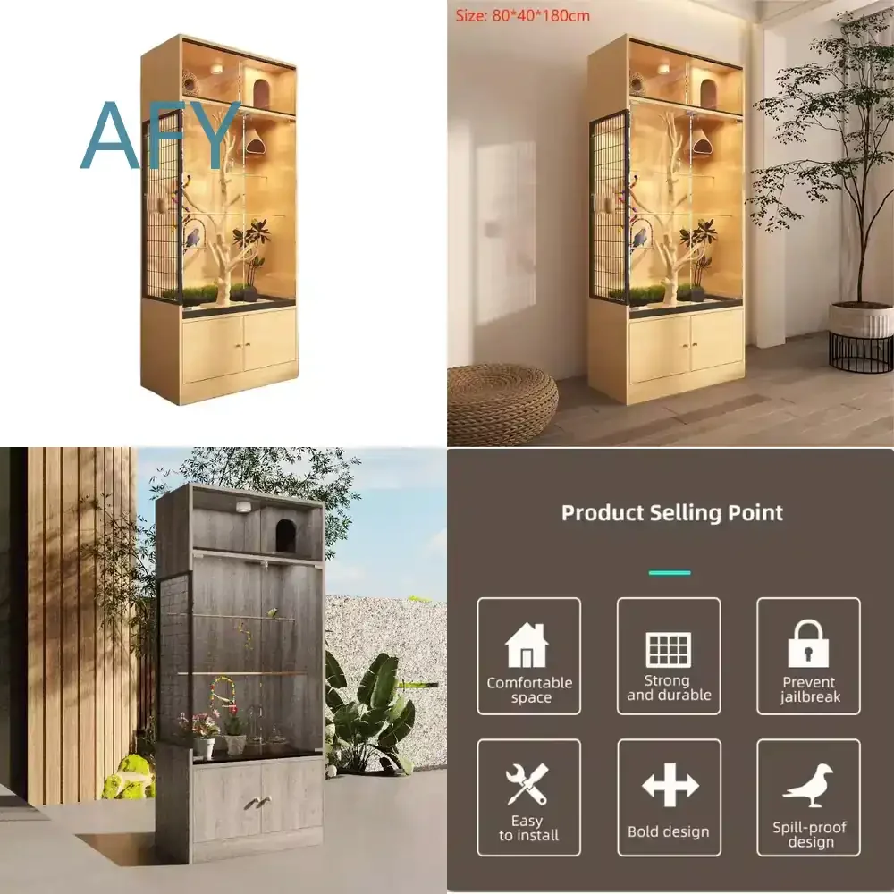 for 2026 Displaying Tempered Glass Wood Cabinet for Parrot Pigeon Nest Box Bird Villa House Luxury Large Breeding Bird Cage