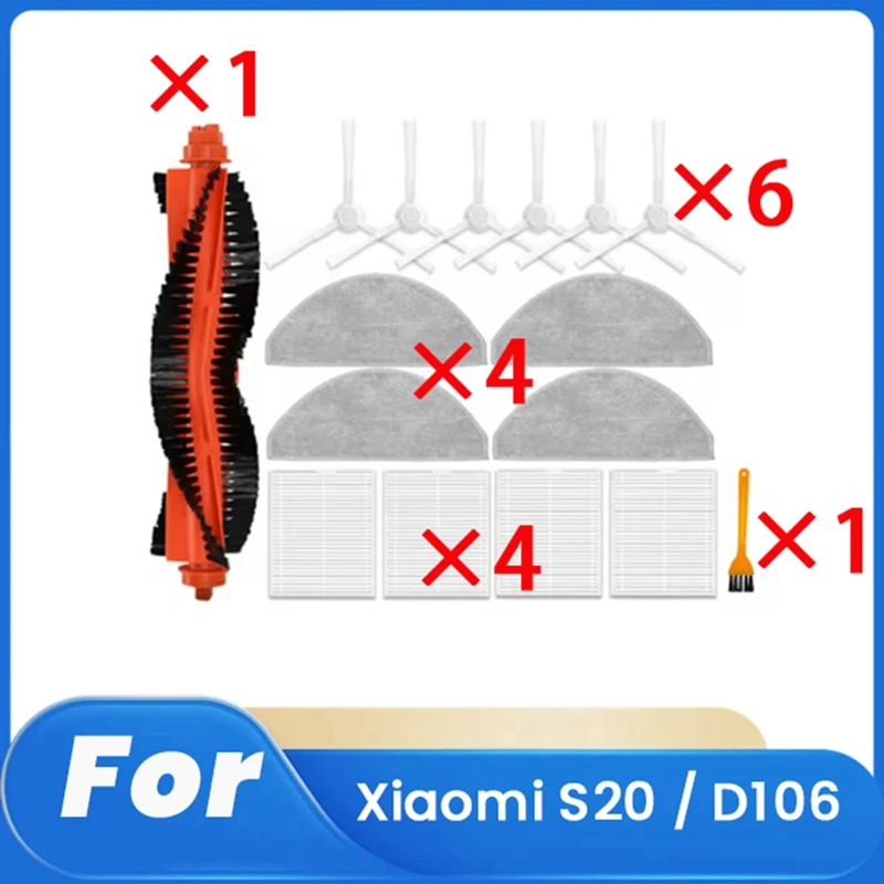 16 Pcs For Xiaomi S20 / D106 Sweeping Robot Accessories Cleaner Parts Replacement Main Side Brush Mop Filter Set