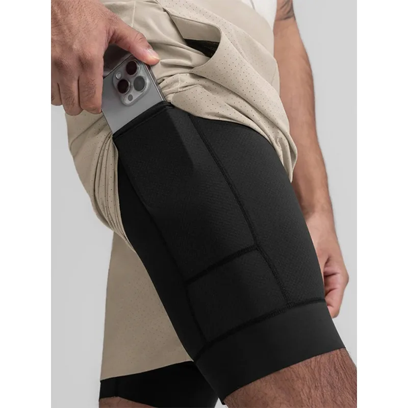 2in1 Double-deck Basketball Shorts Men's Running Bodybuilding Workout Shorts Quick Dry Sports Training Fitness Gym Short Pants