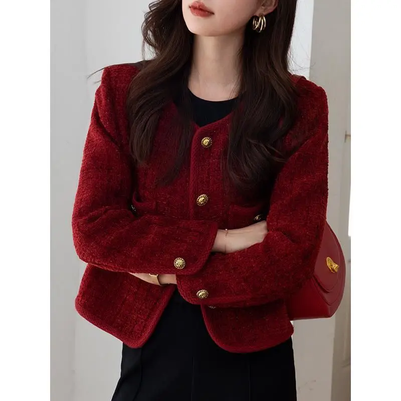 Women Short Jacket Fashion Tweed Quilted Single-Breasted Button Jacket Coats High Quality Long Sleeve Lady Office Coats Cardigan