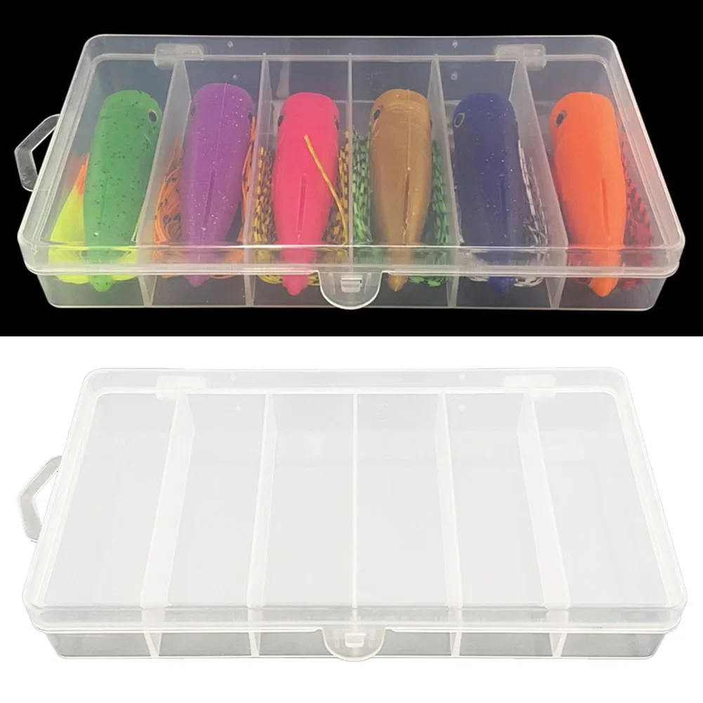 

1pc PVC 6 Compartments Bait Box 17.5*9.5*3cm Soft Bait Hook Bait Organizer Storage Container Fishing Hook Portable Storage Box