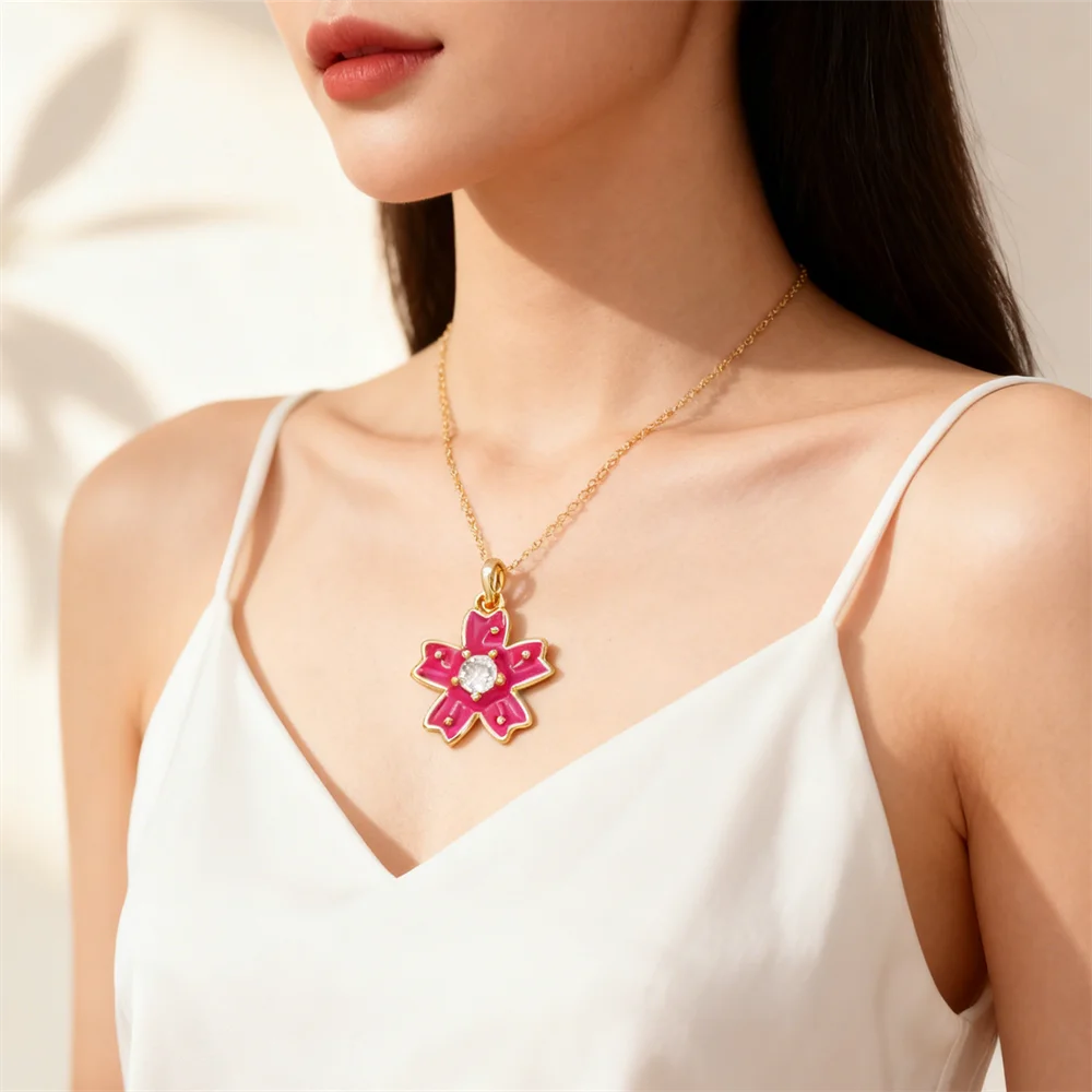 

4Pcs Pendants Sparkling Brass Cubic Zirconia Enamel Flower Charms for Diy Jewelry Necklace Bracelet Jewelry Making Accessories