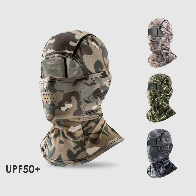 Pasamontañas táctico de verano para hombre, casco de camuflaje para pesca al aire libre, motocicleta, seda de hielo, protector solar transpirable, máscara elástica para montar