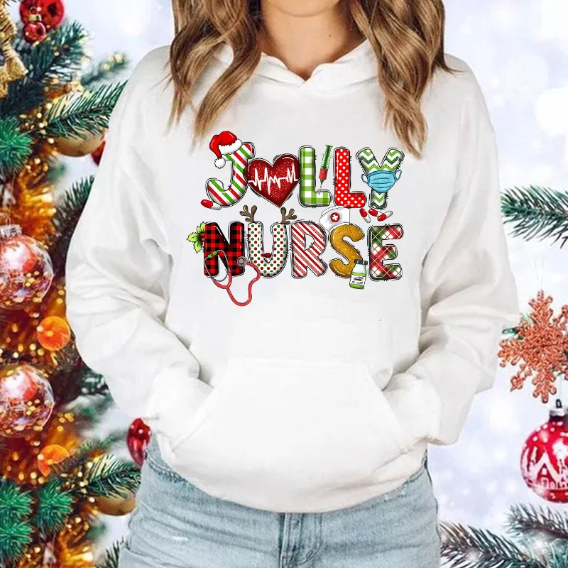 

New Christmas Jolly Nurse Printed Long Sleeve Pullover Hoodies Women And Men Couple Casual Sweatshirts Autumn Winter Pullovers