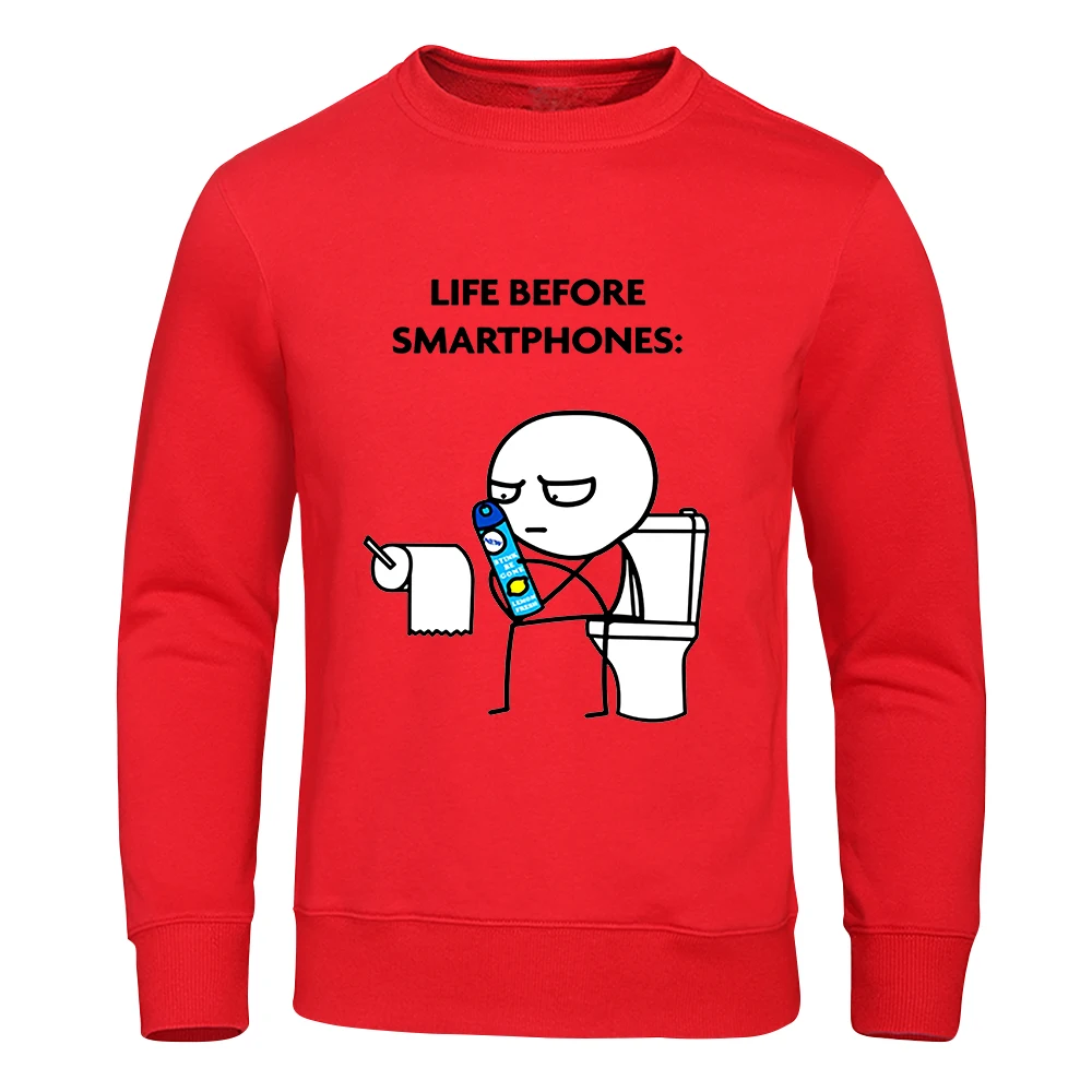 Life Before Smartphones Cartoon Man On Toilet Man Hoodies Autumn Warm Hoodie Casual Fashion Hoody Harajuku Big Size Pullover