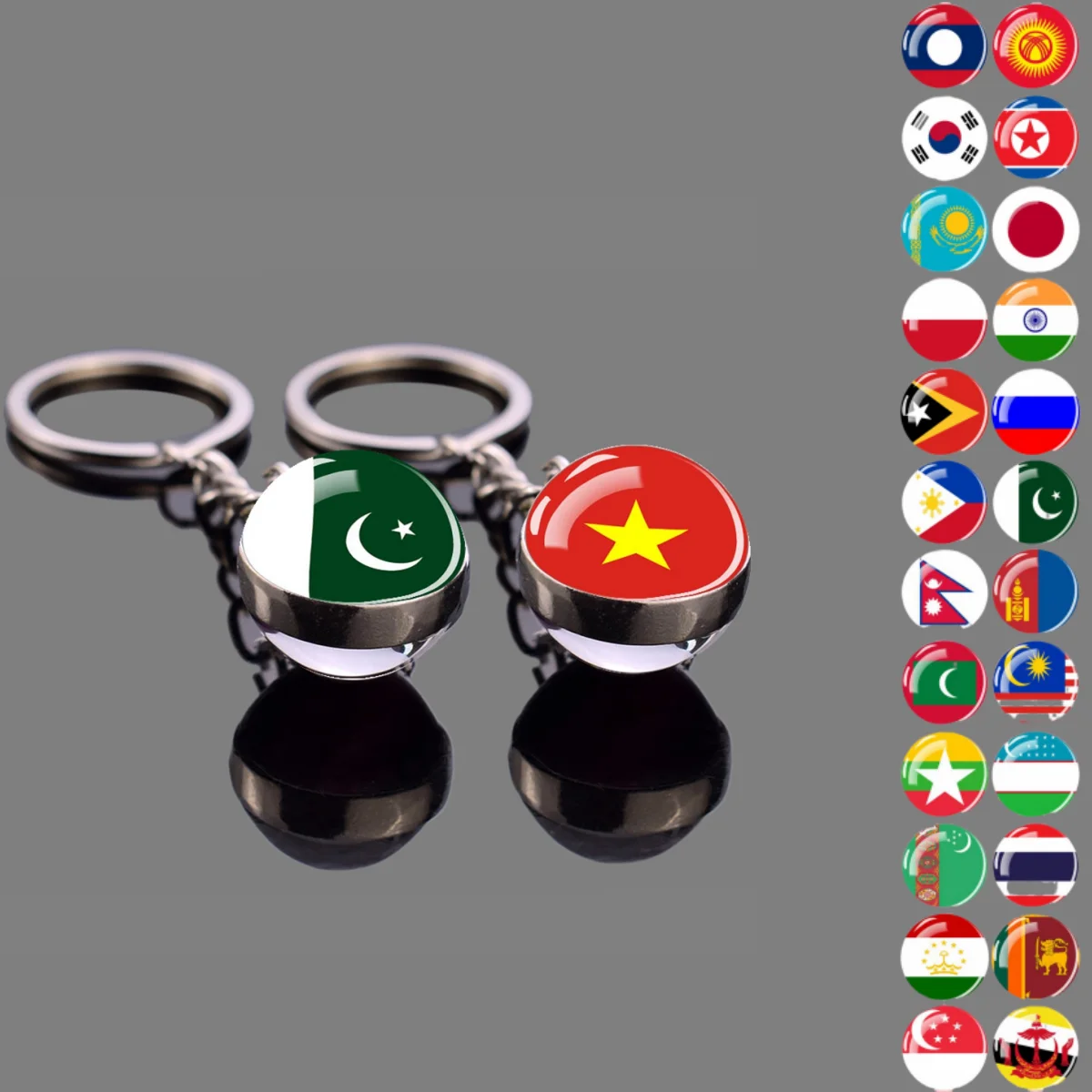 Asian Flag Keychain South Korea Pakistan Japan Malaysia Russia Philippines Flag Key Chain Glass Ball Pendant Jewelry Gift