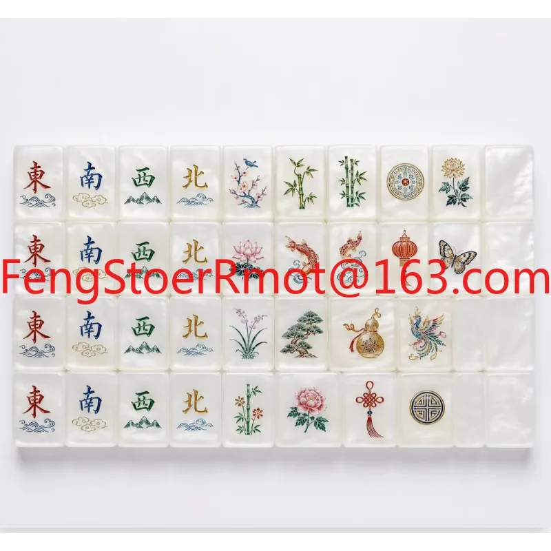 Suitable for mahjong cards, luxury three-layer translucent light blue acrylic cards, with flower and bamboo patterns,