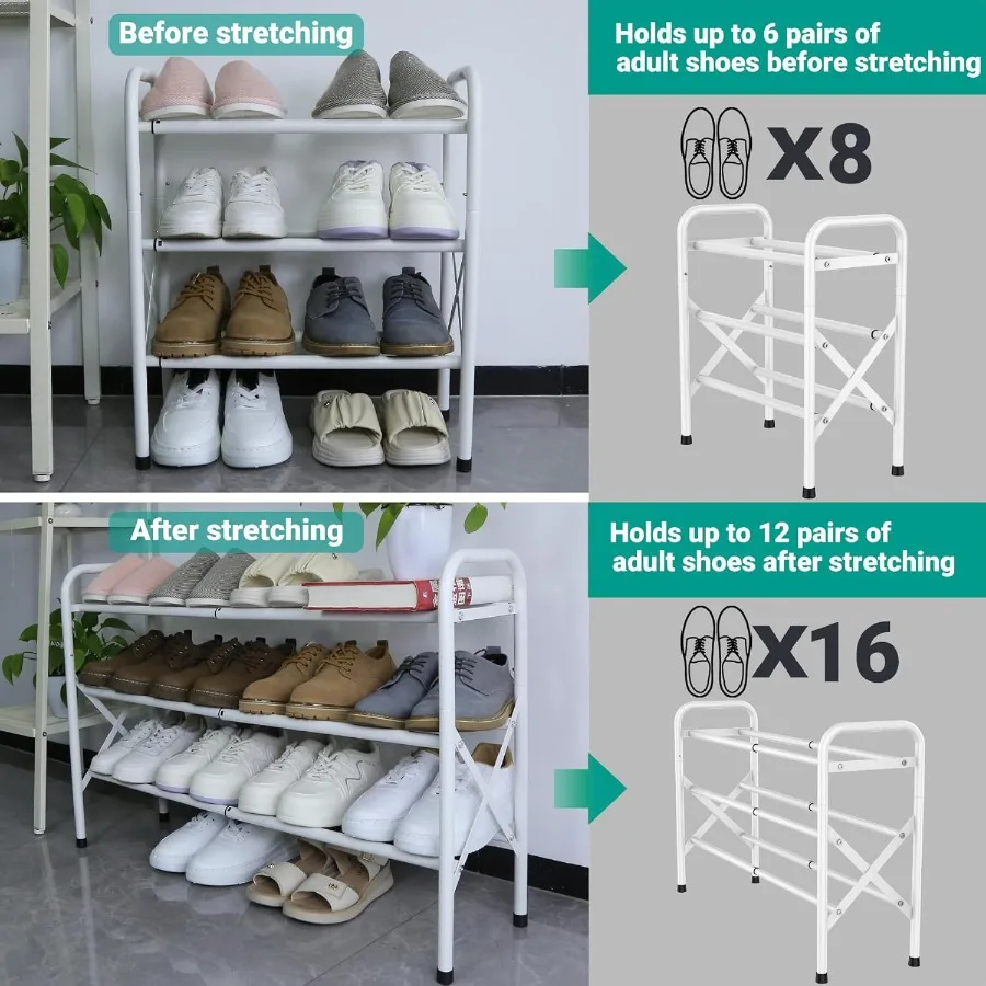 Organisateur de chaussures à 3 niveaux, étagère à chaussures robuste pour placard, couloir de garage, étagère à chaussures réglable facile à assembler avec un design durable et