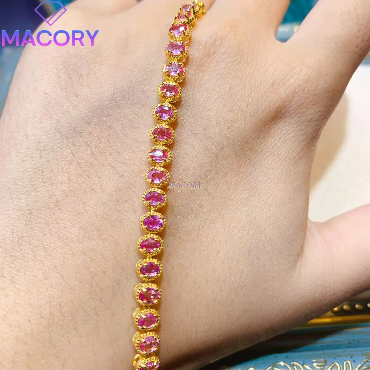 Pure Natural Powder Blue Sapphire Bracelet, 925 Sterling Silver, Transparent Crystal, Bright Color for Women