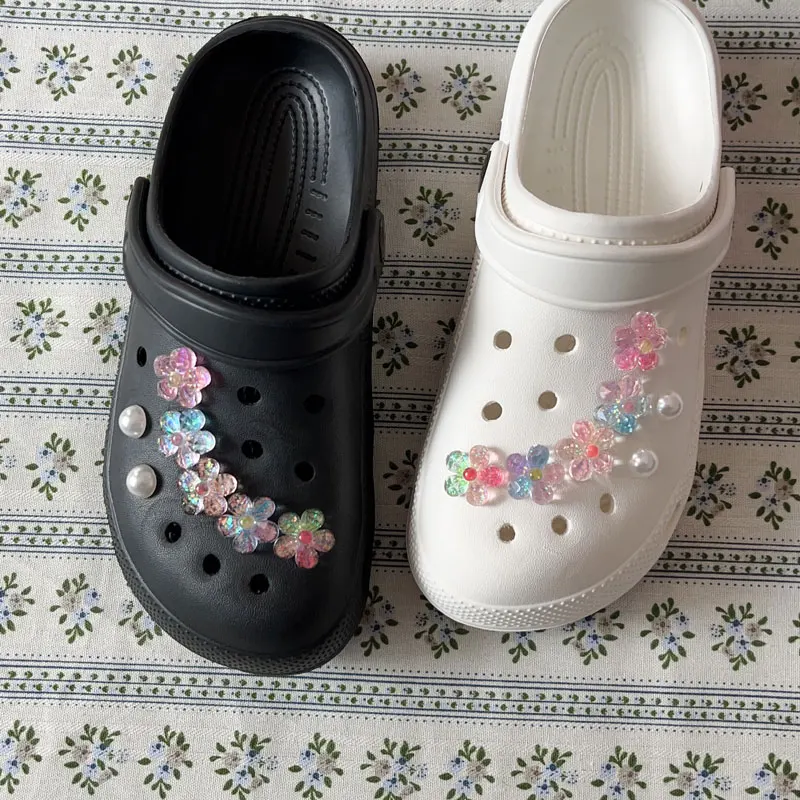 Glanzende schattige bloemen parel schoenbedels voor Crocs gradiënt DIY decoraties pantoffelaccessoires klompen pinnen tuinsandalen meisje