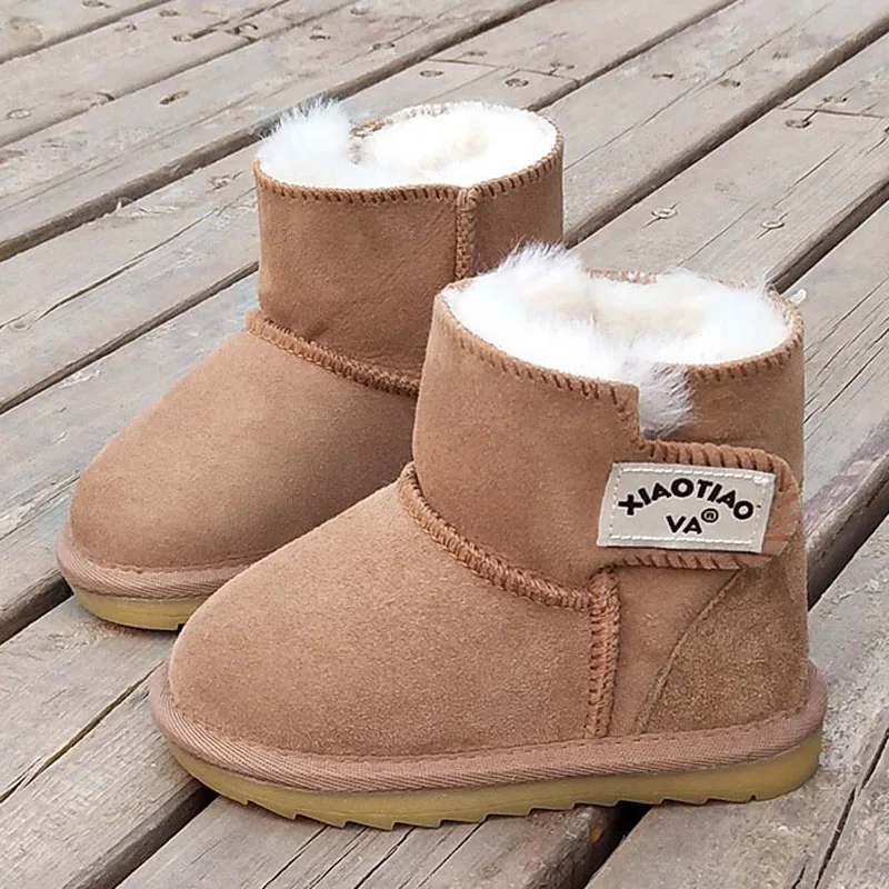 BeckyWalk 2024 New Winter Girls Boys Children Snow Boots Warm Baby Toddler Boots Genuine Leather Anti-slip Fur Kids Shoes CSH733