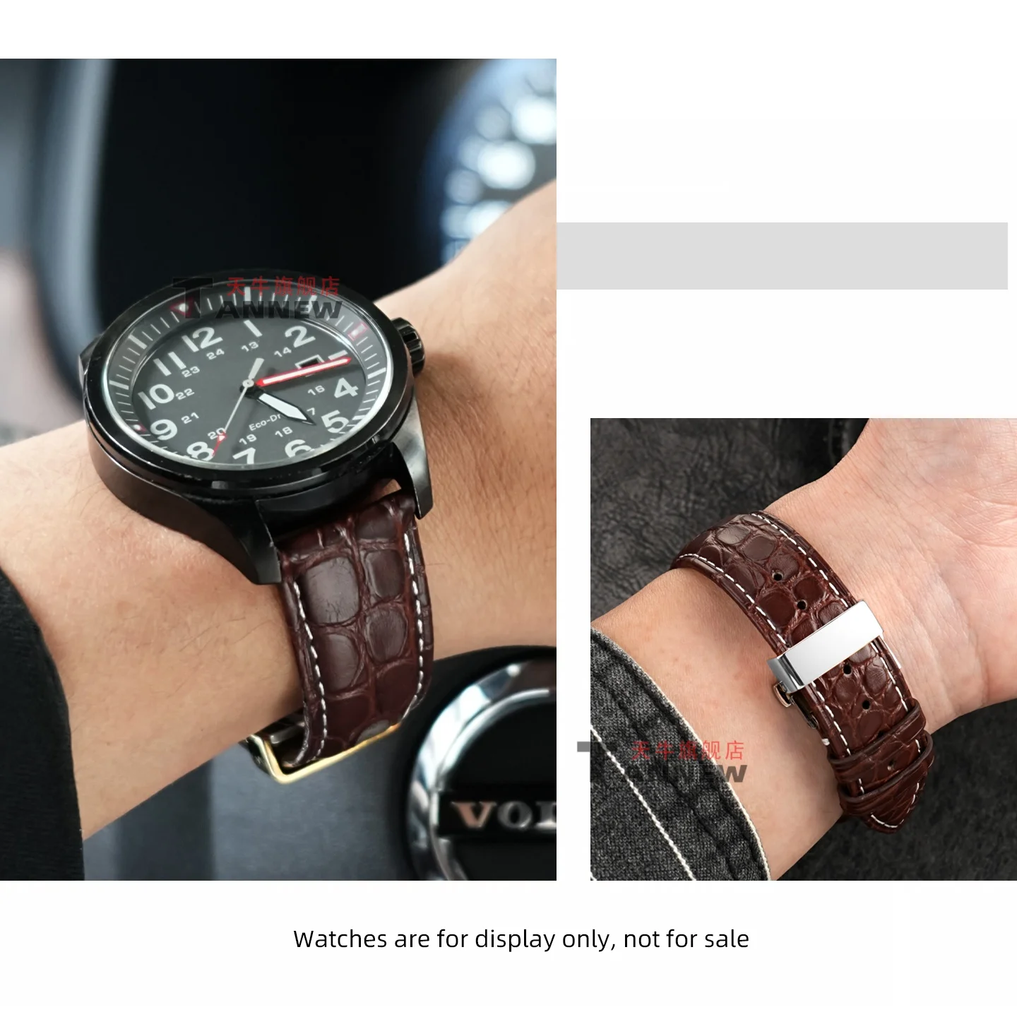 حزام بديل لساعة Citizen Eco-Drive FF Pilot، 21 مم 22 مم سوار جلد التمساح الأصلي، جلد التمساح الفاخر #4