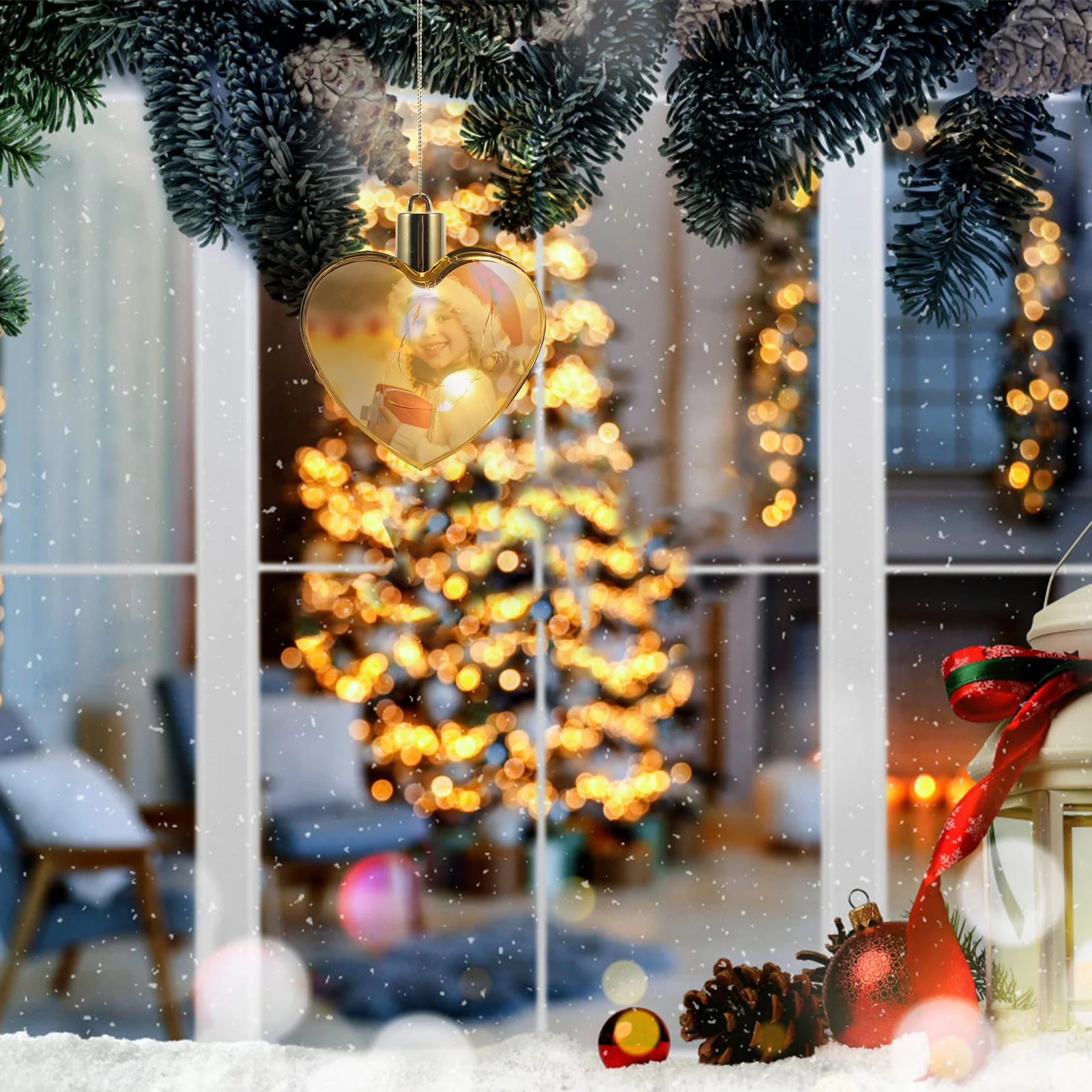 

1Set LED Heart Christmas Ornament Sublimation Blank DIY Pendants for Home Mall Hotel Decoration Warm Glow Festival