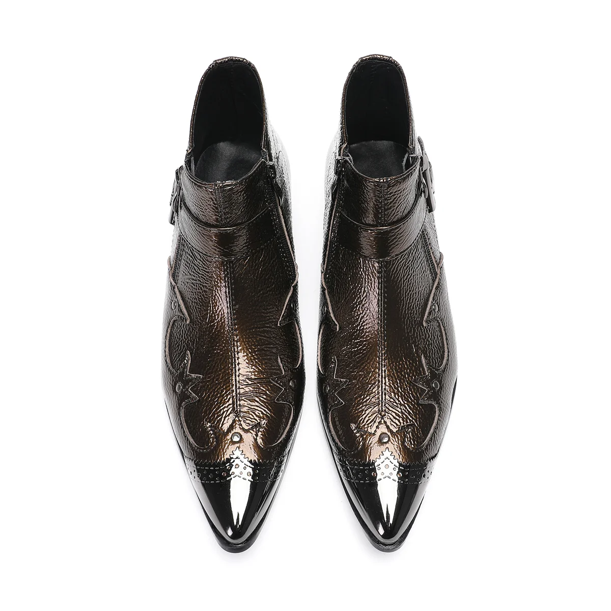 Korean Men Pointed Metal Toe Botas Para Hombre Ankle Boots Leather Oxfords Buckle Zipper Cowboy Sapatos Masculinos Mocasines