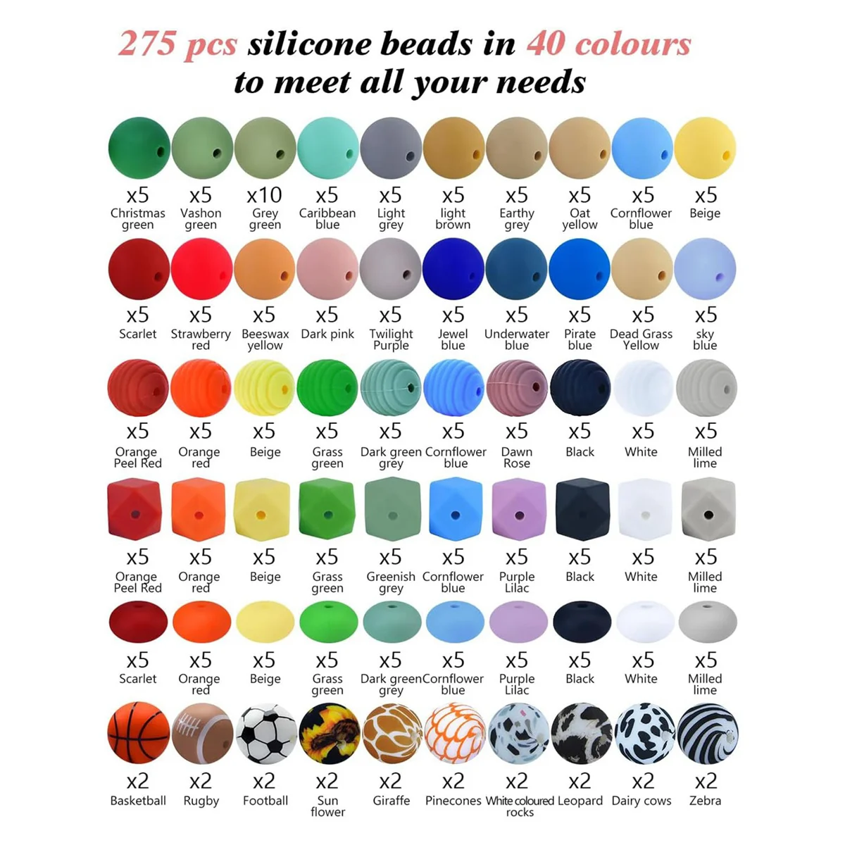 

New-Design 275 PCS 15MM Silicone Beads for Keychain Making Kit