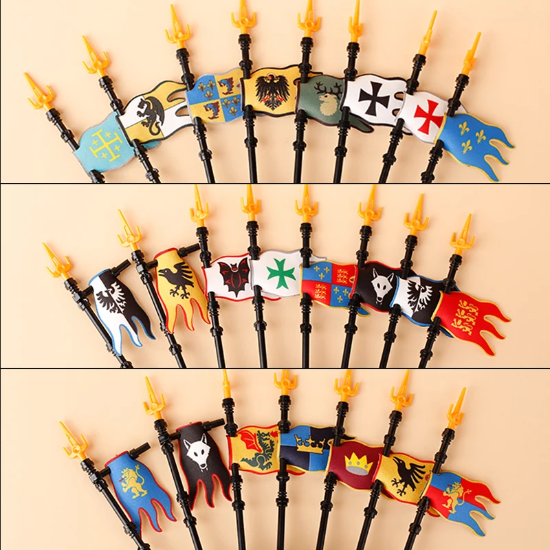 MOC Medieval Flag Castle Series Building Blocks Figures Accessories Lion Eagle Ancient Rome Castle Knight Cloak Bricks Toy Gift