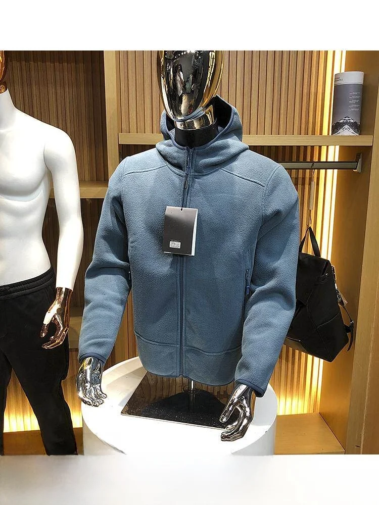 

Двусторонняя флисовая ветрозащитная теплая куртка с капюшоном для мужчин, повседневная уличная осенне-зимняя утепленная куртка с длинными рукавами