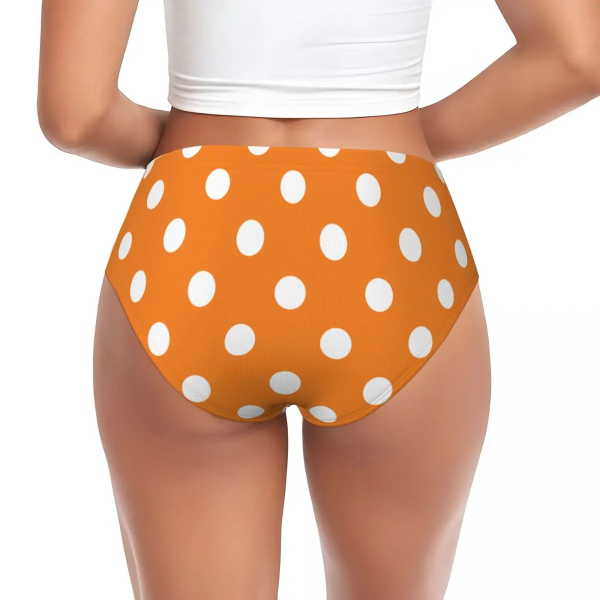 Custom Womens White Polka Dots On Orange Pattern Panties Stretch Briefs Underwear